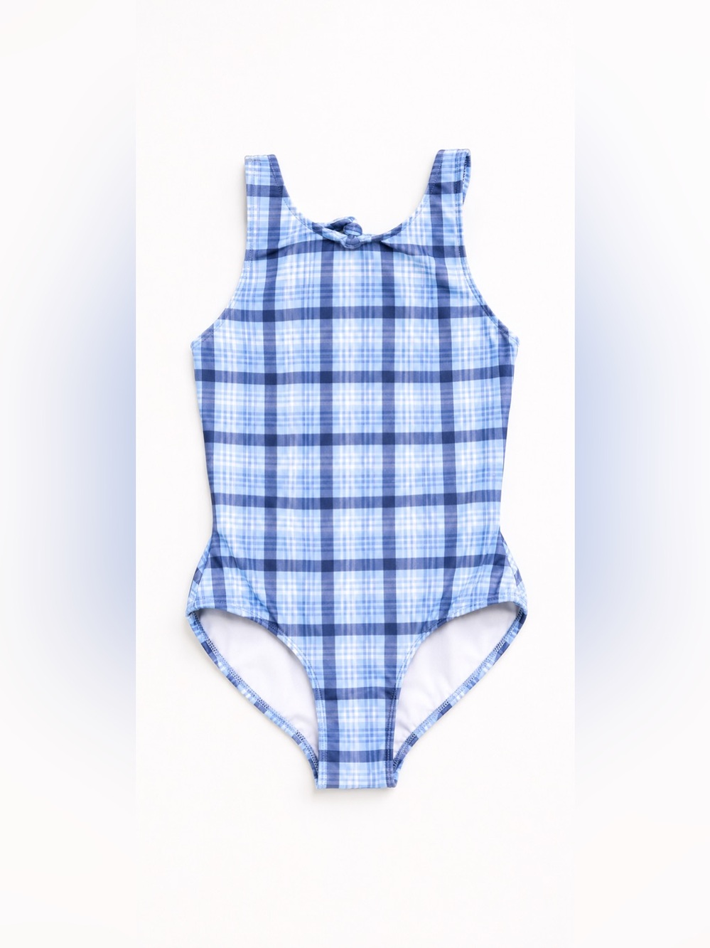 Minnow Girls Plaid One Piece Swimsuit | Size 3-4T | Blue Open Back Swimwear